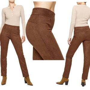 Hue Camel Brown Hi-Rise Faux Suede Straight Leg Legging pants Sz M NWOT